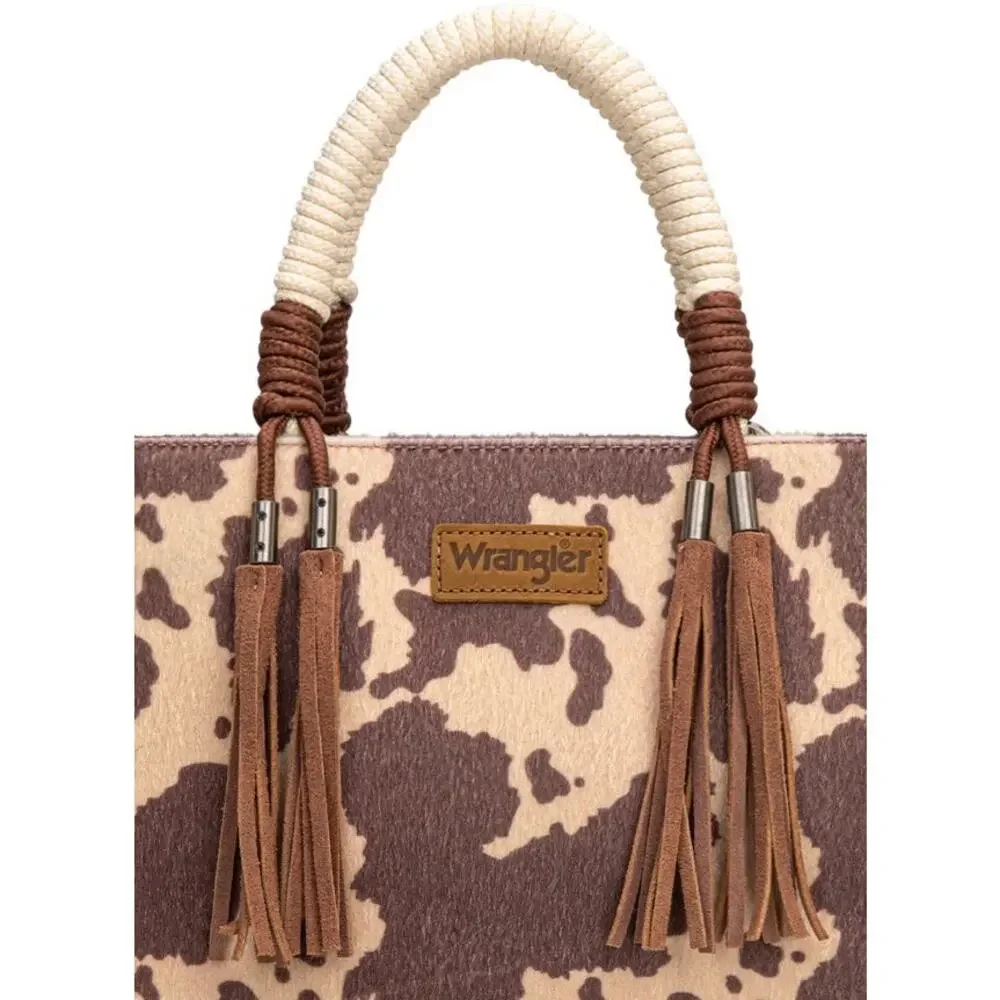 Wrangler Cow Print Small Tote/Crossbody Bag w/ Braided Handles - Picture 5 of 5